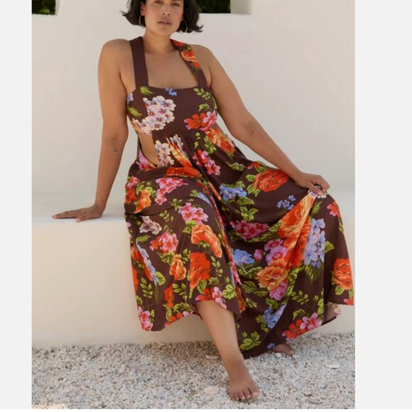 Anthropologie The Piper Bandeau Maxi Dress Brown Floral Size XSP NWT XS P - Picture 1 of 8